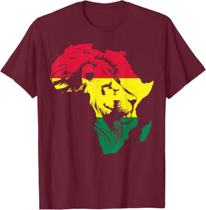 Roar Africa Map Lion Face Reggae Rasta Gift Design T-Shirt - T-Shirt | Maroon