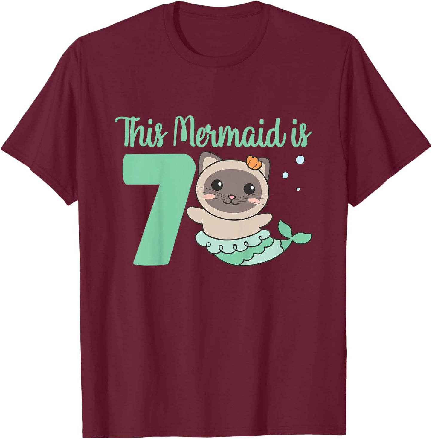 7th Birthday Cat This Mermais Is 7 Cat Mermaid for Kids T-Shirt - T-Shirt | Maroon