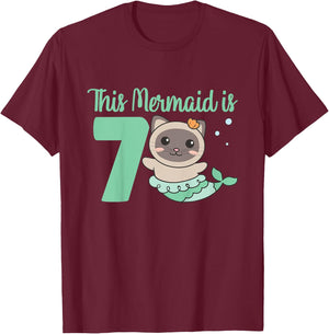 7th Birthday Cat This Mermais Is 7 Cat Mermaid for Kids T-Shirt - T-Shirt | Maroon
