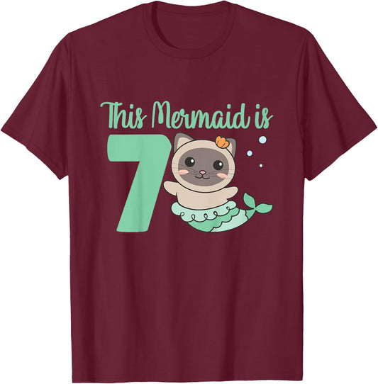 7th Birthday Cat This Mermais Is 7 Cat Mermaid for Kids T-Shirt - T-Shirt | Maroon