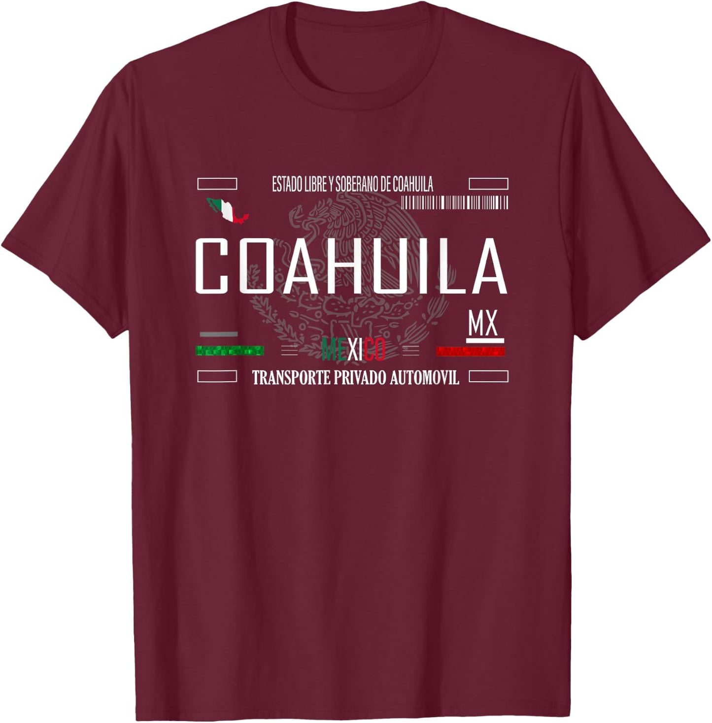 COAHUILA Mexico License Plate Aesthetic COAHUILA T-Shirt - T-Shirt | Maroon