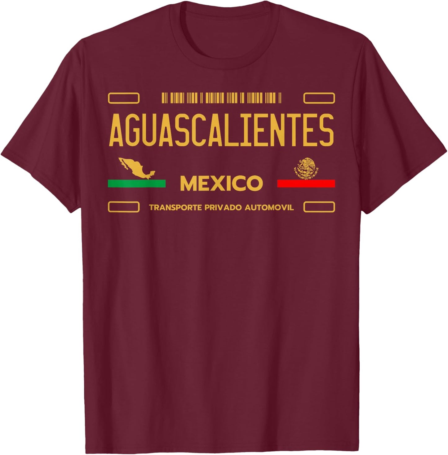 Aguascalientes License Plate Aesthetic, Aguascalientes T-Shirt - T-Shirt | Maroon