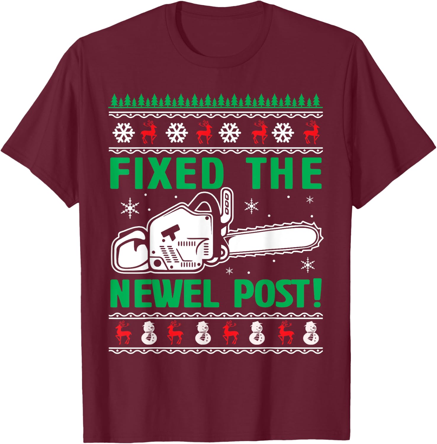 Christmas Fixed The Newel Post -Adults Black Small Modern Classic T-Shirt - T-Shirt | Maroon