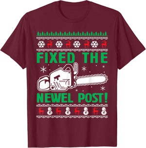Christmas Fixed The Newel Post -Adults Black Small Modern Classic T-Shirt - T-Shirt | Maroon