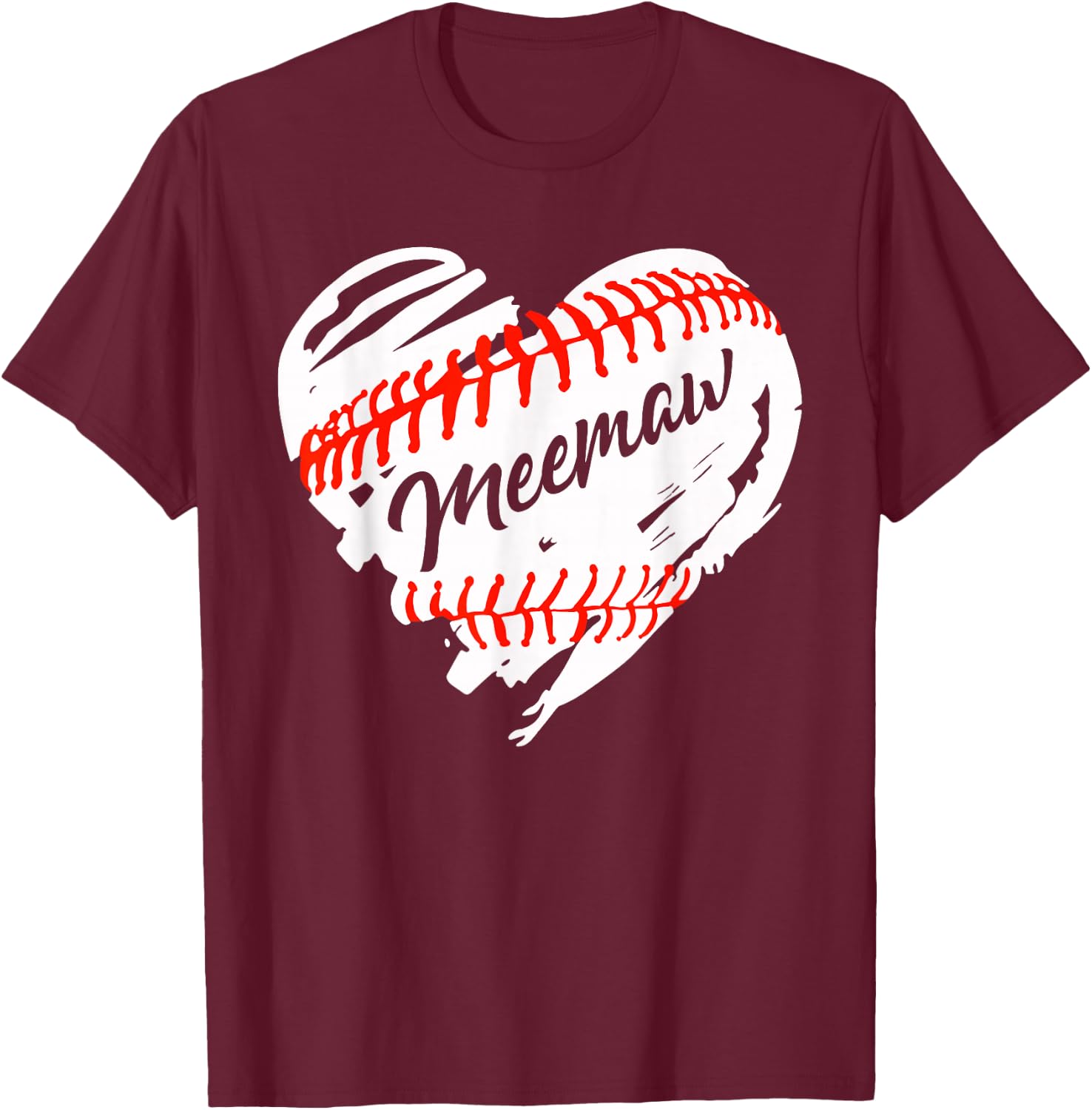 Baseball Heart Baseball Meemaw Women Softball Mom Short T-Shirt - T-Shirt | Maroon