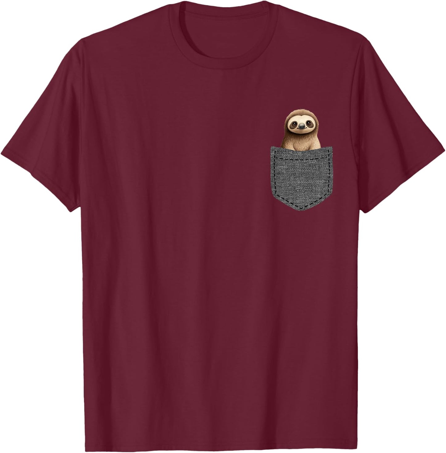 Sloth in Pocket T-Shirt - T-Shirt | Maroon