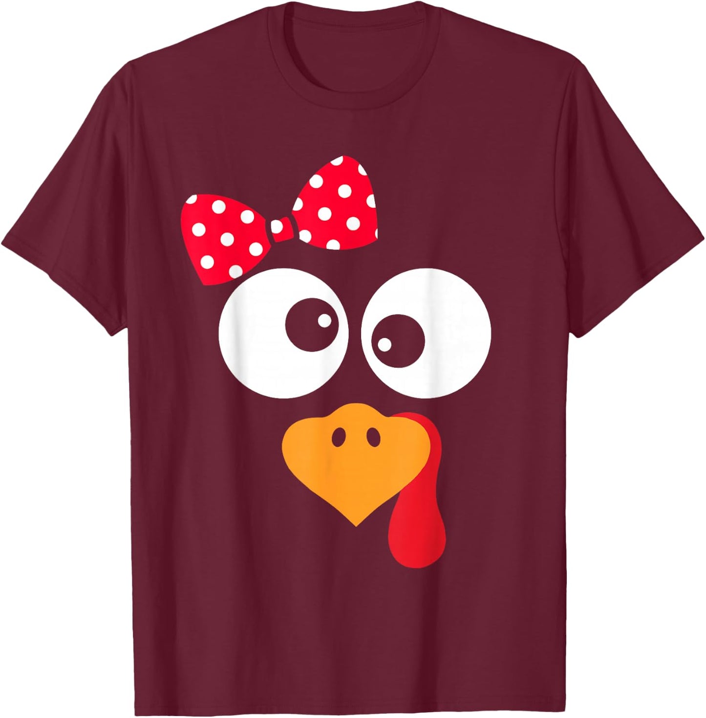 Thanksgiving Funny Turkey Face Costume Outfit Girls T-Shirt - T-Shirt | Maroon