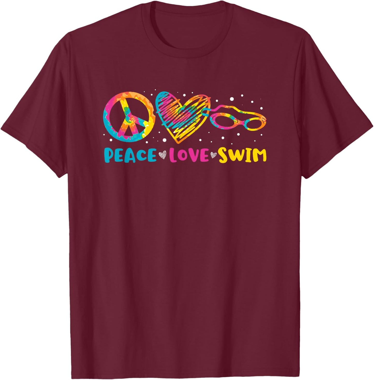 Swimmer Peace Love Swim Funny Swimming Pool T-Shirt - T-Shirt | Maroon
