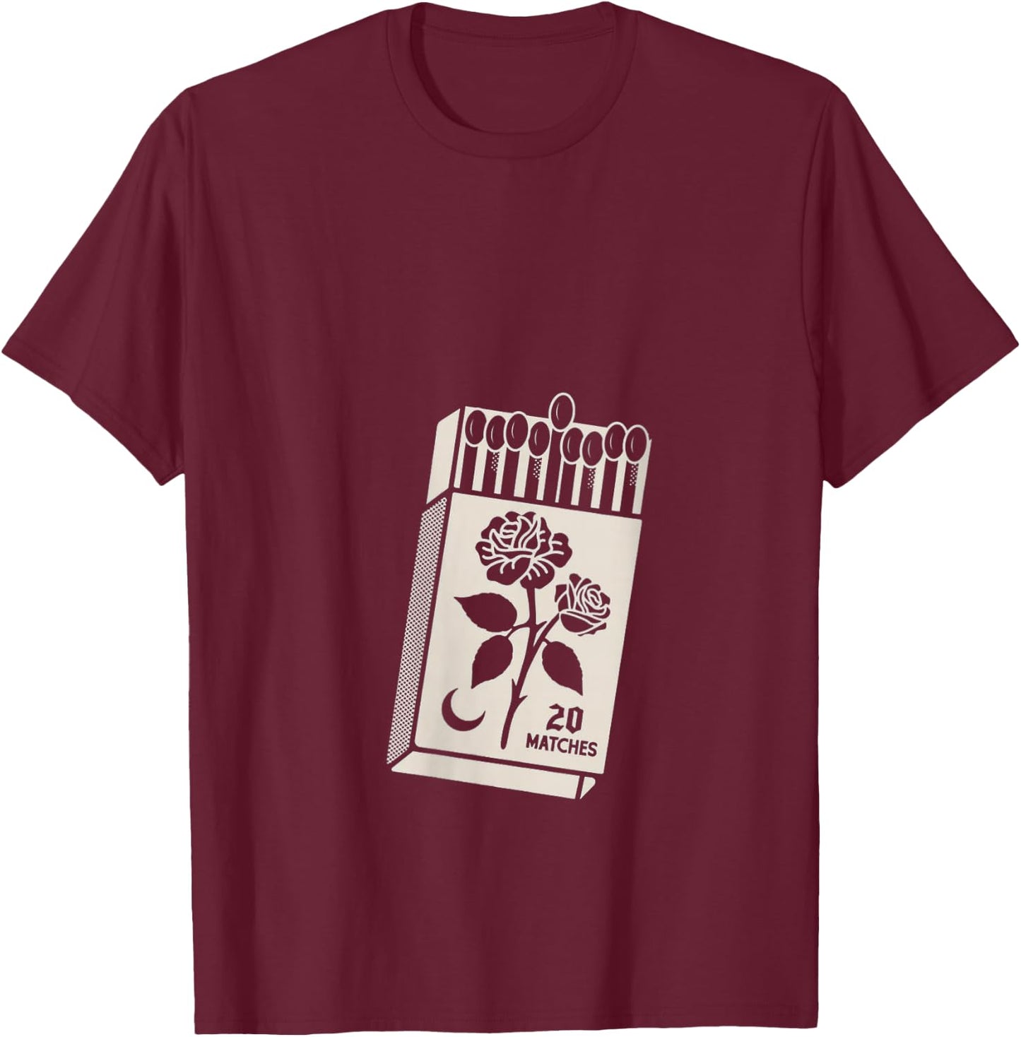 Women's Vintage Matches & Rose Matchbox Retro 20 Matches Moon Art V-Neck T-Shirt - T-Shirt | Maroon
