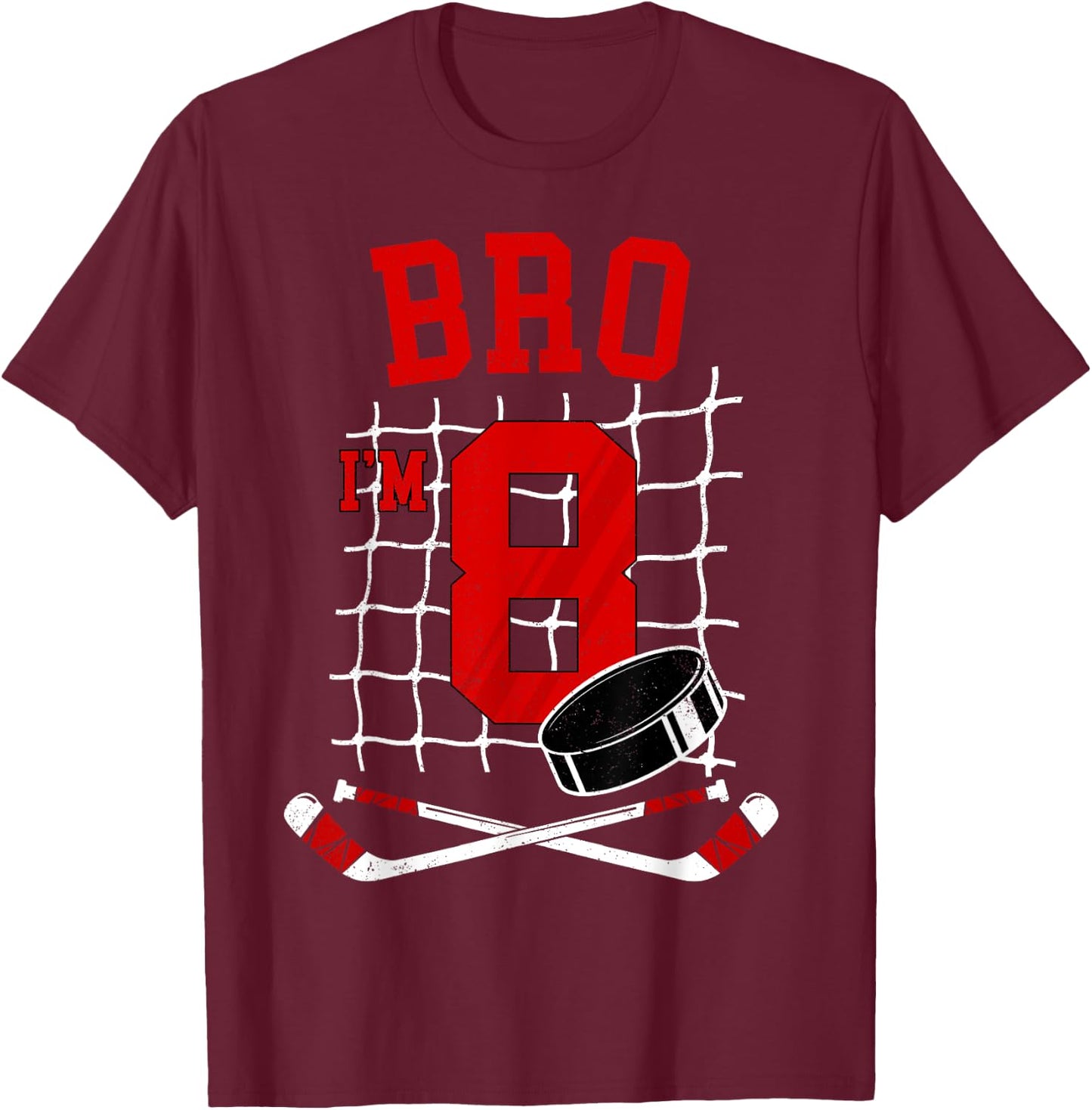 8th Birthday Boy Bro I’m 8 Year Old Hockey Player Bday T-Shirt - T-Shirt | Maroon
