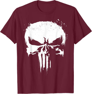 Marvel Punisher White Paint Splatter Skull Graphic T-Shirt - T-Shirt | Maroon