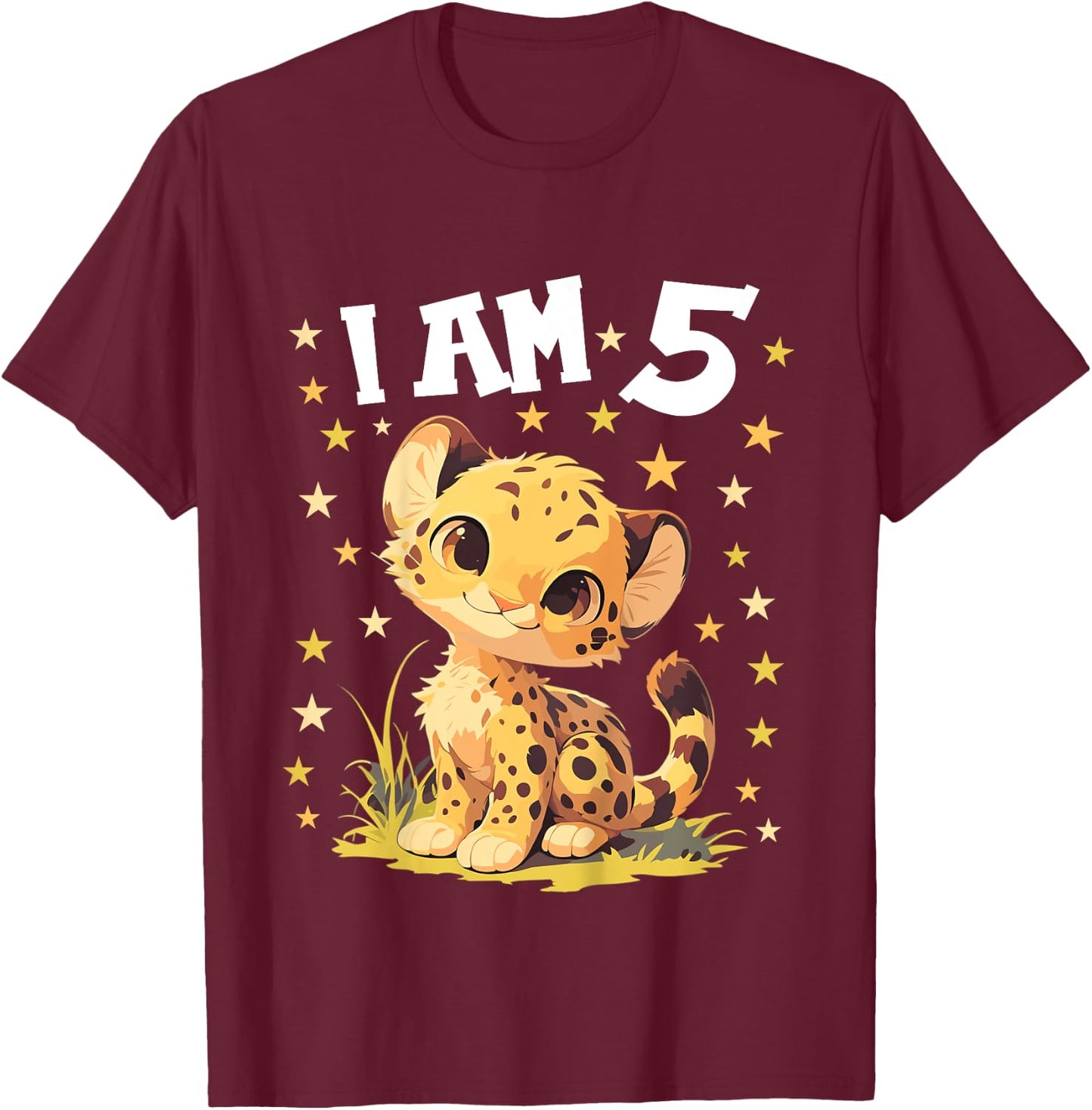5 Years old 5 birthday Cheetahs Boy Girl Cheetah T-Shirt - T-Shirt | Maroon