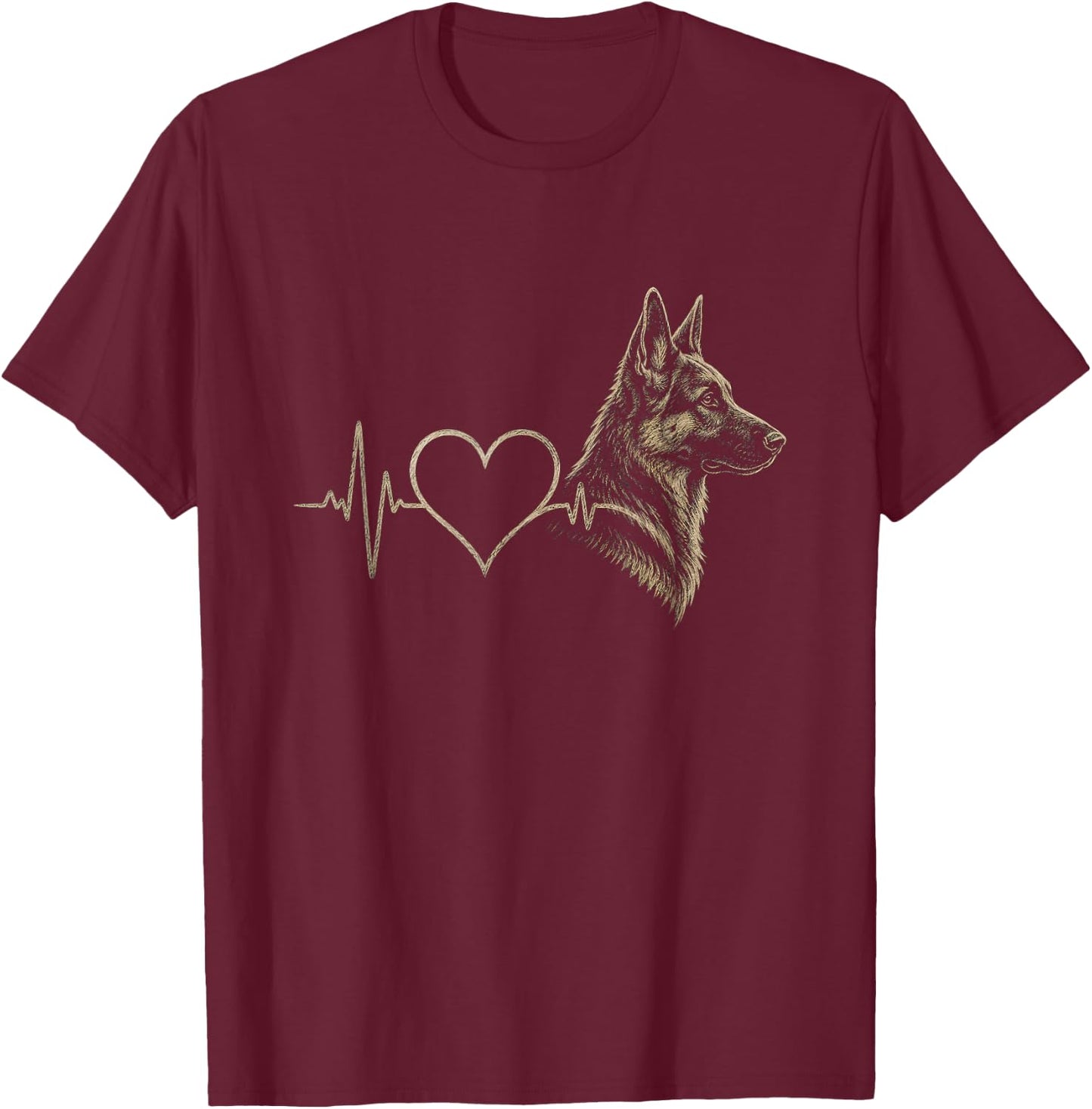 German Shepherd Heartbeat Artwork Design T-Shirt - T-Shirt | Maroon