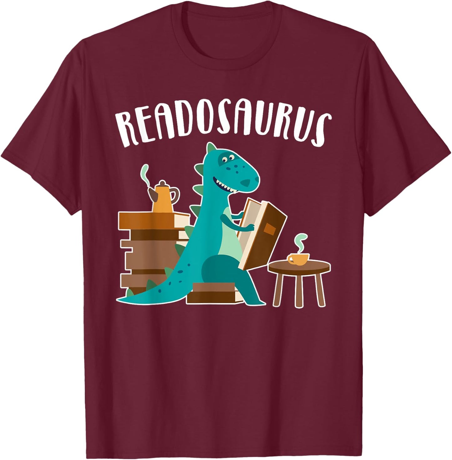 Funny Book Lover Readosaurus Dinosaur Reading Books Boy Girl T-Shirt - T-Shirt | Maroon