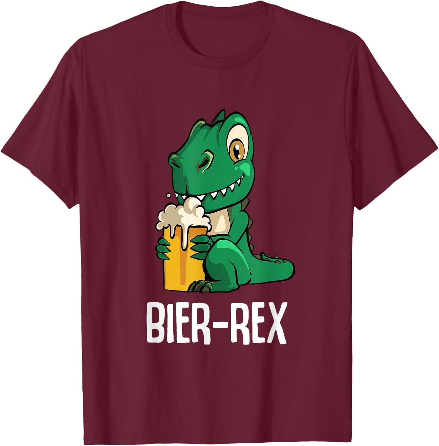 Lustiges Bier Dino Design von xum - Party with Cartoon Dino and Beer Motif - Black, Small T-Shirt - T-Shirt | Maroon