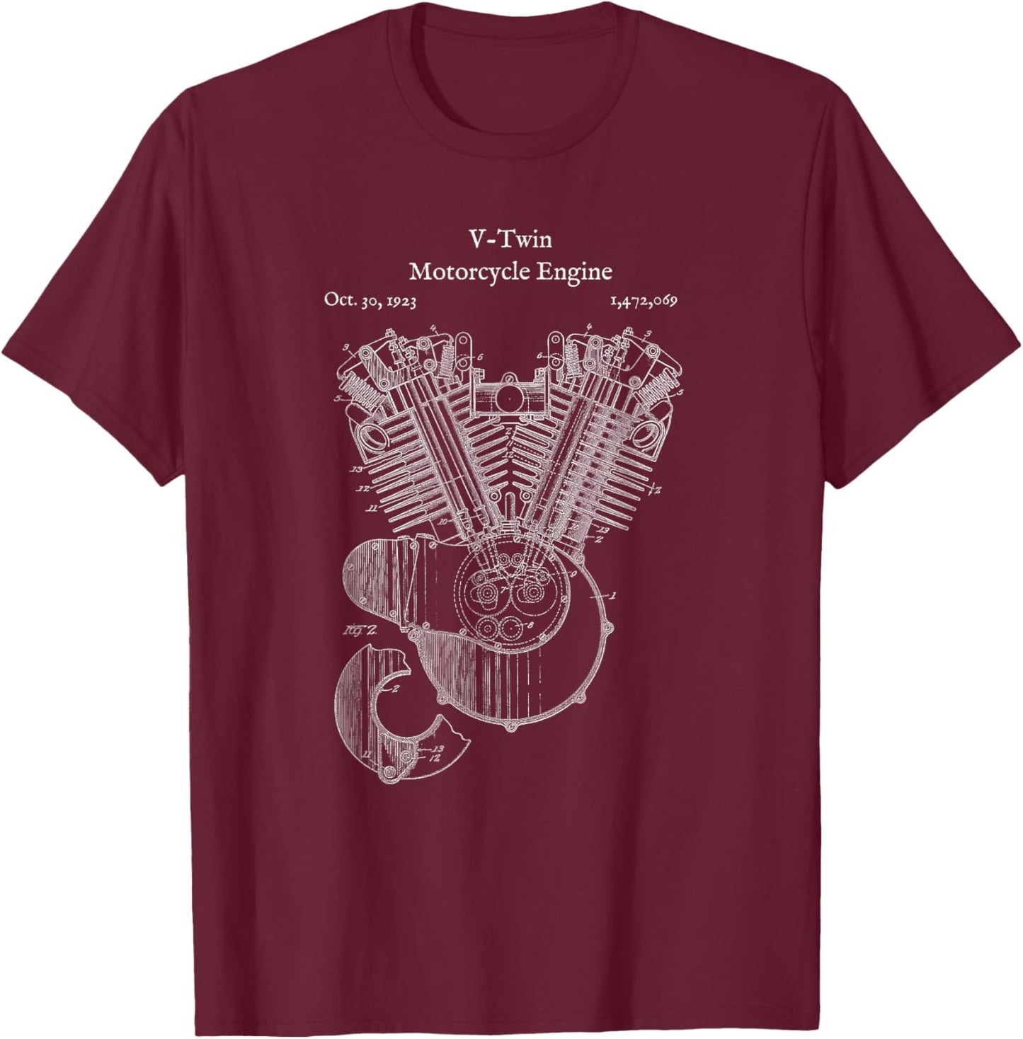Vintage V-Twin Motorcycle Engine Shirt - Street Bike T-Shirt - T-Shirt | Maroon