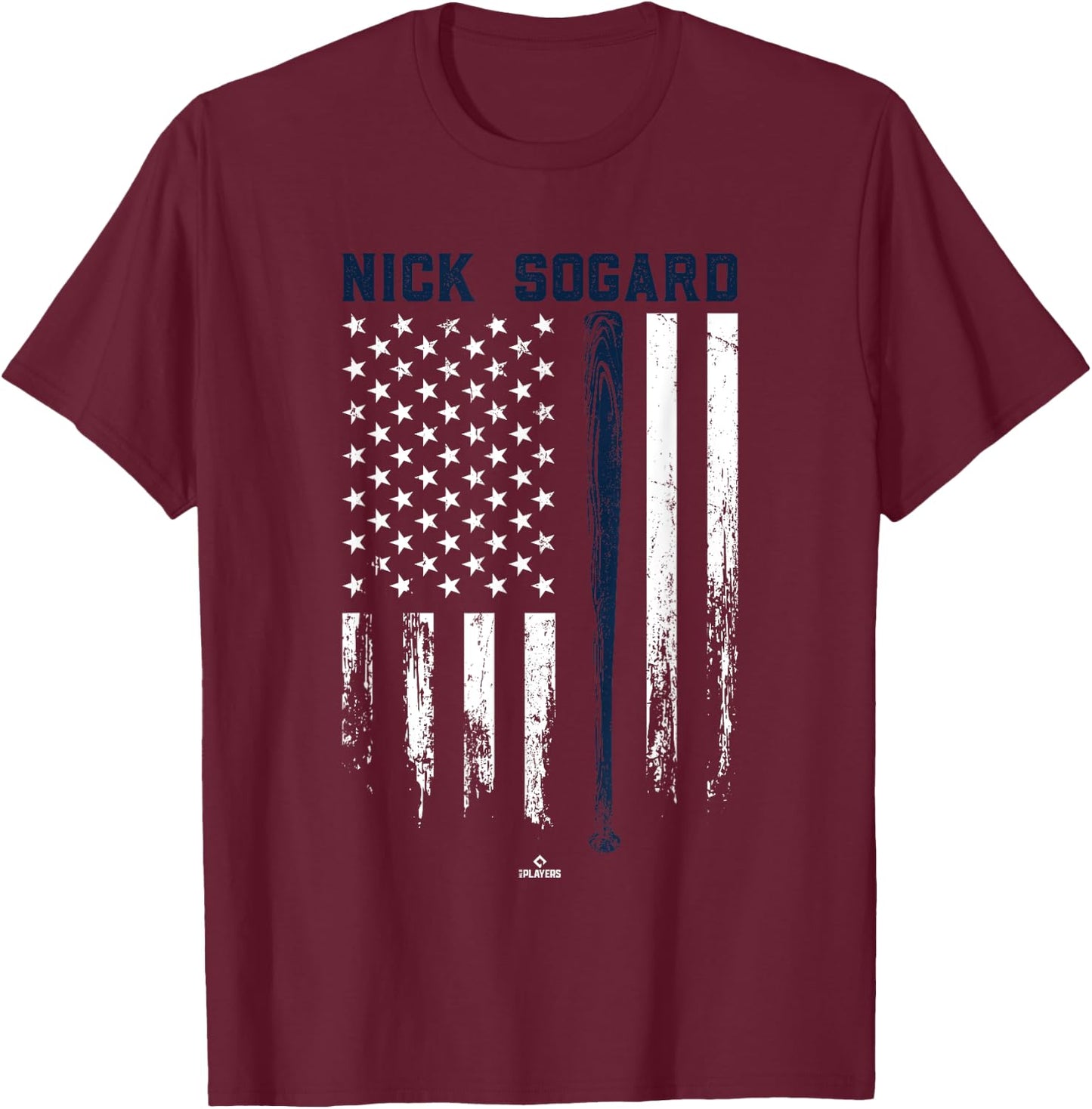 USA Flag Bat Nick Sogard Boston Baseball MLBPA T-Shirt - T-Shirt | Maroon