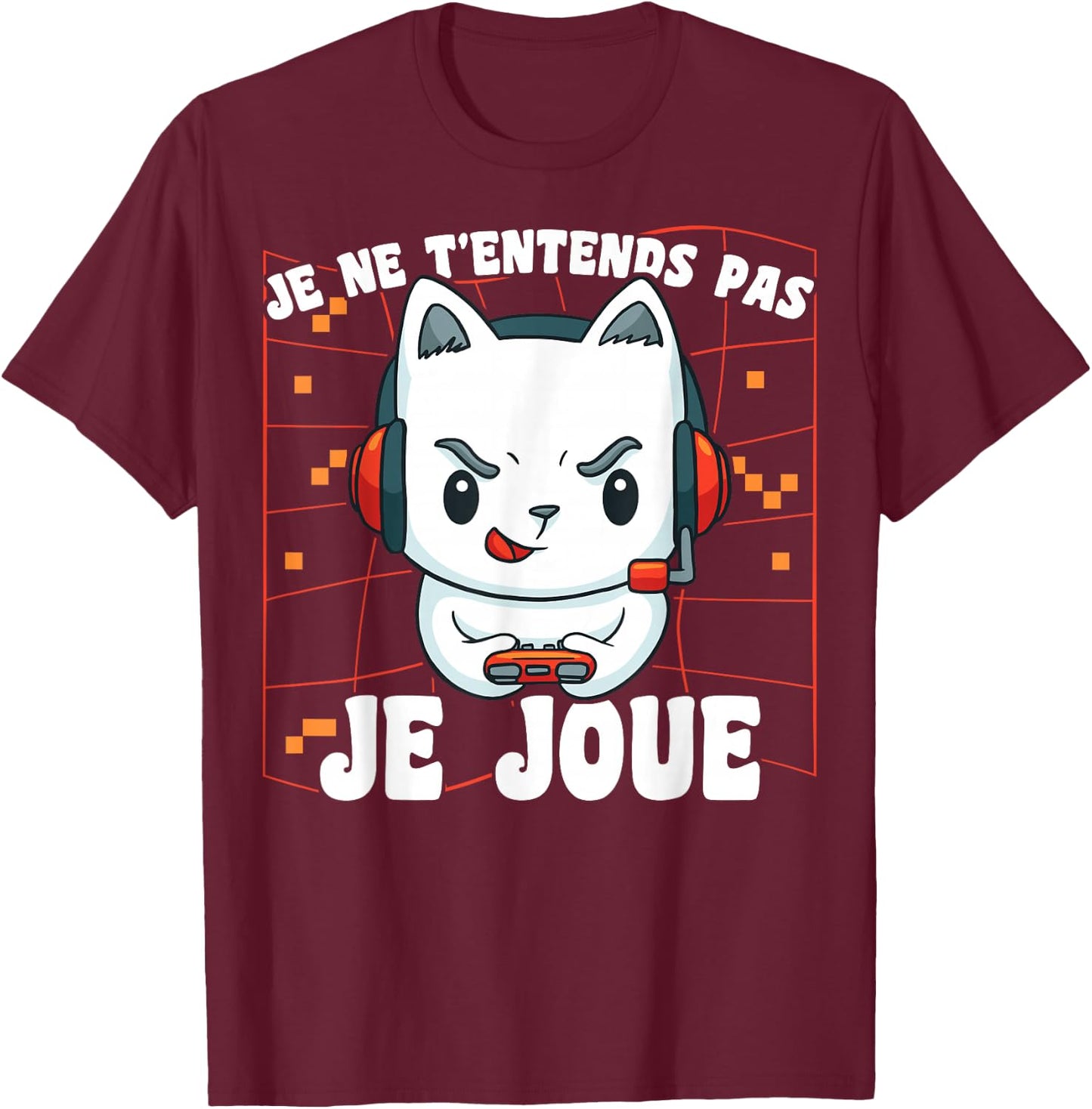 Kawaii Gamer Chat Je Ne T'T'ends Pas Je Joue Gaming Geek , Black, S T-Shirt - T-Shirt | Maroon