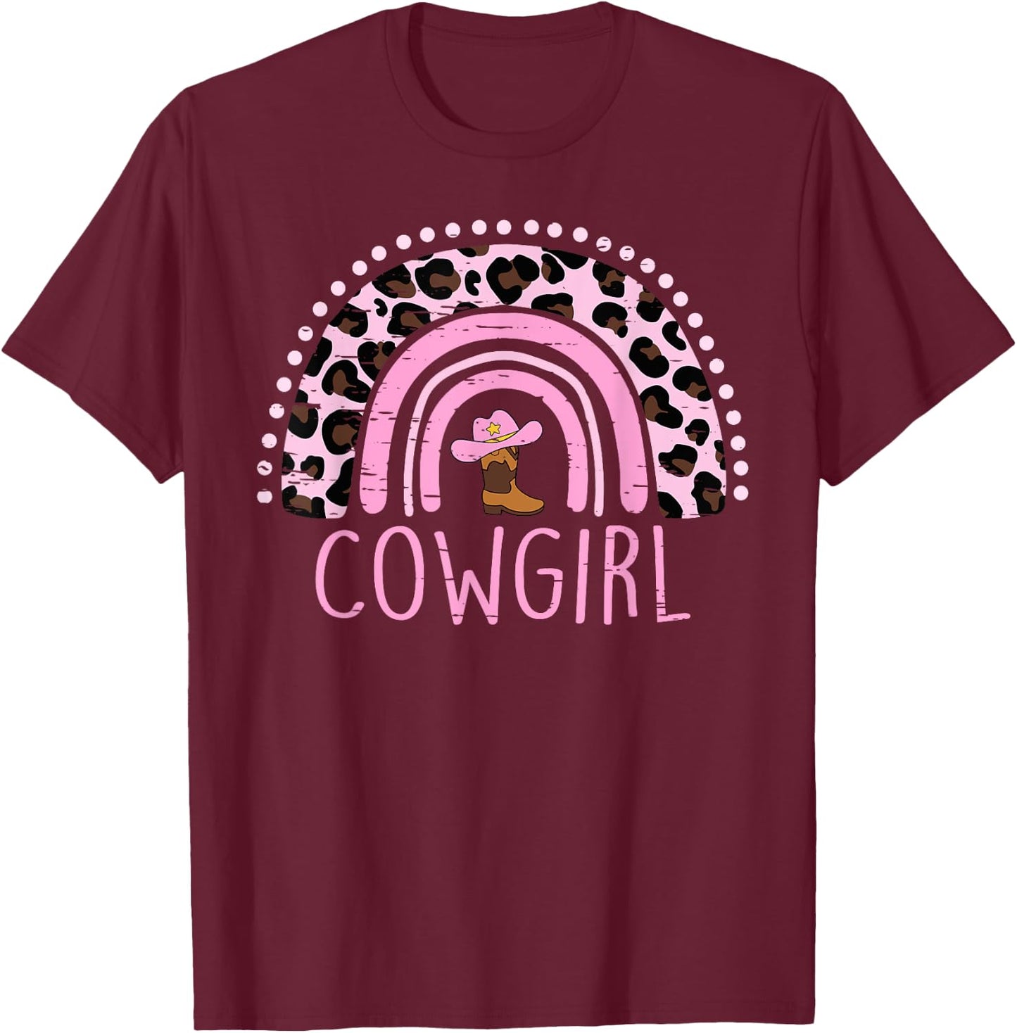 Cowgirl Leopard Rainbow Boots Women Teens Girls Kids Toddler T-Shirt - T-Shirt | Maroon