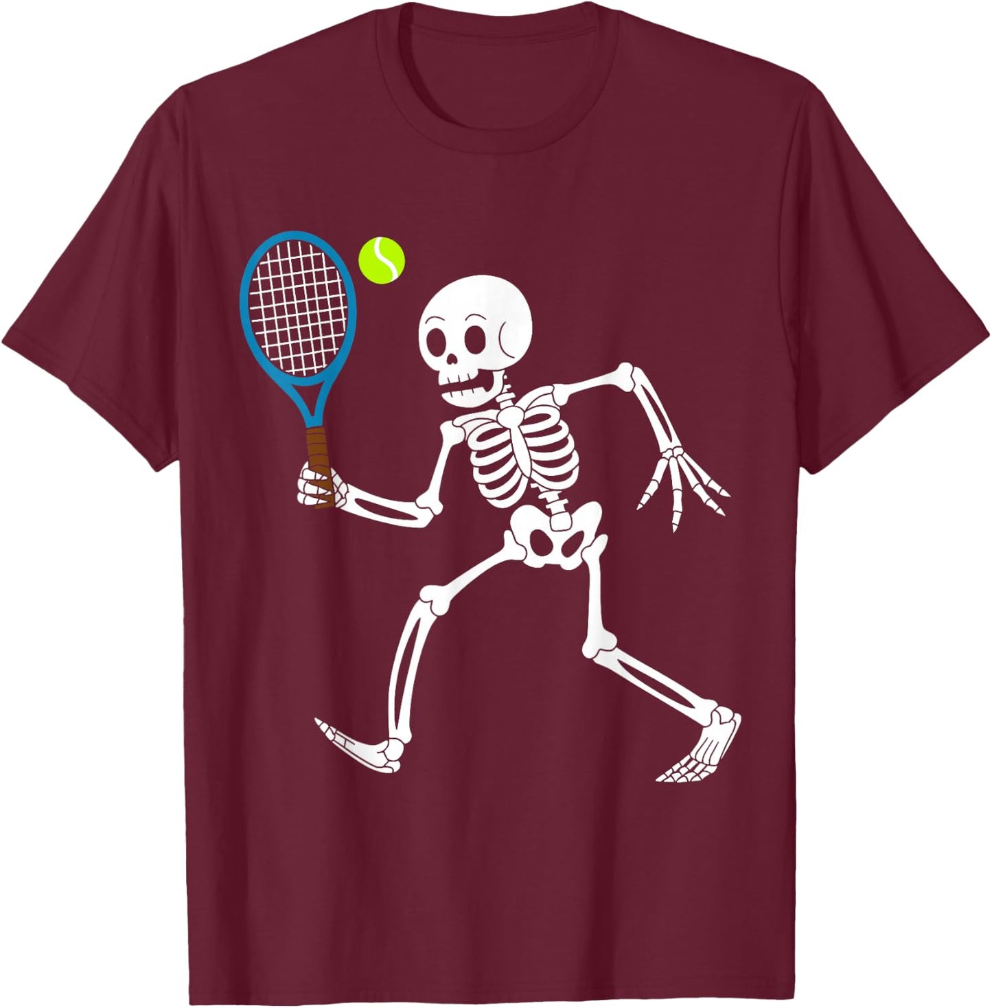 Funny Skeleton Playing Tennis Lovers Spooky Halloween Player T-Shirt - T-Shirt | Maroon