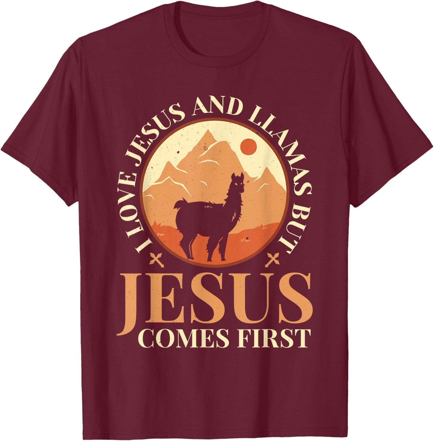 Llamas Lover Christian Religion Faith Jesus Catholic T-Shirt - T-Shirt | Maroon