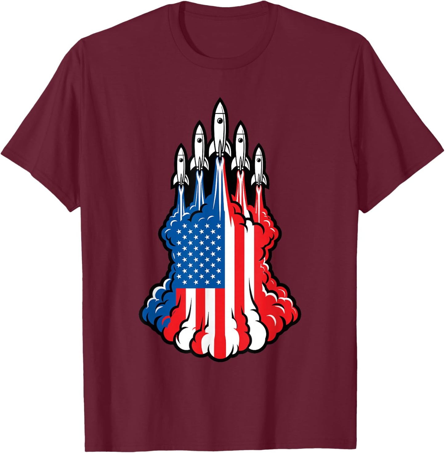 Cool Patriotic Shirts , Space Rocket American Flag T-Shirt - T-Shirt | Maroon