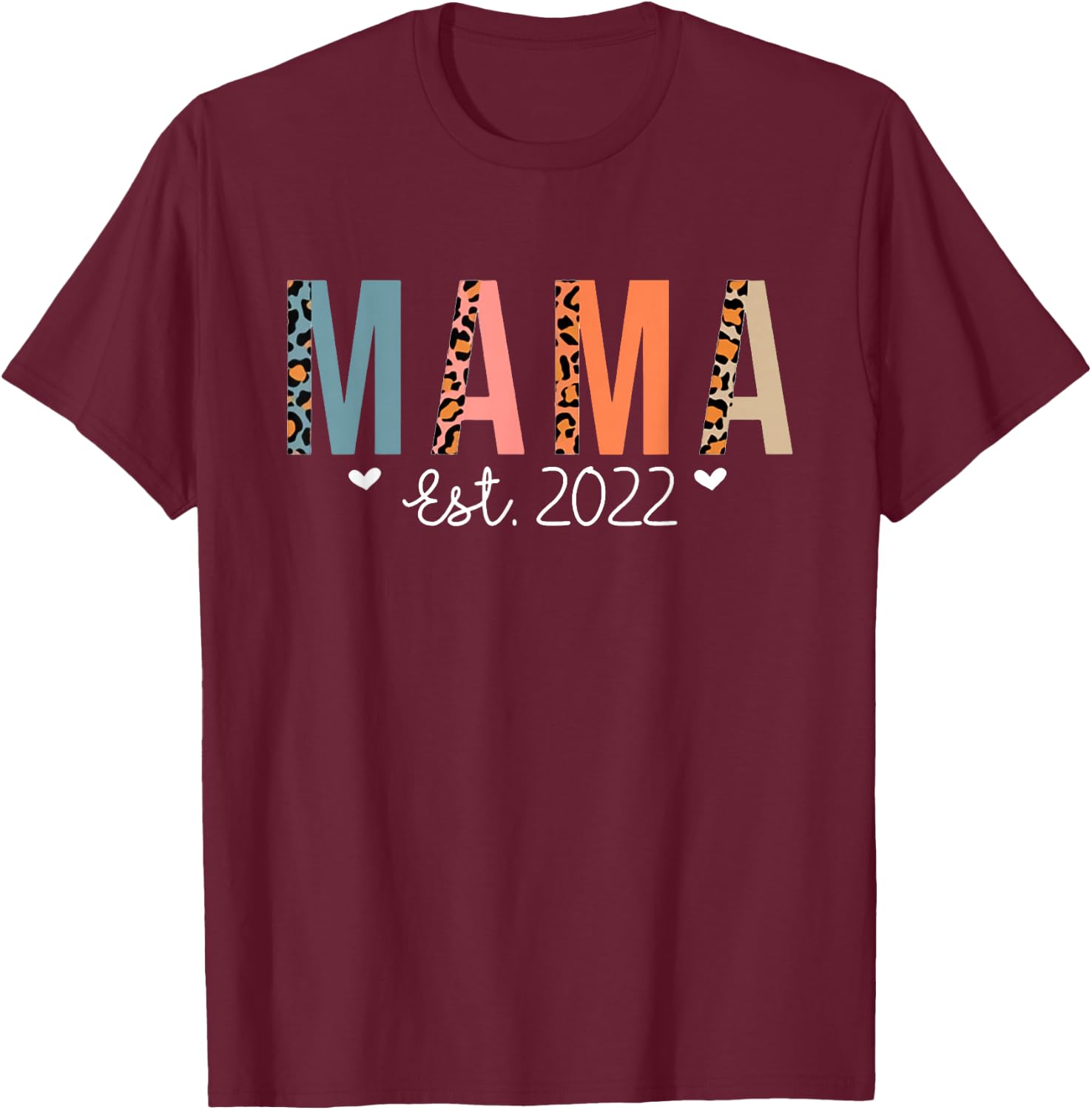 Mama Est 2022 New Mama Mother Proud Mom Leopard Christmas T-Shirt - T-Shirt | Maroon