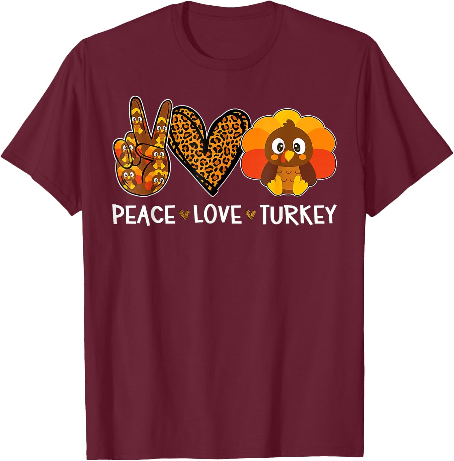 Peace Love Turkey Little Pilgrim Gift Boy Thanksgiving T-Shirt - T-Shirt | Maroon