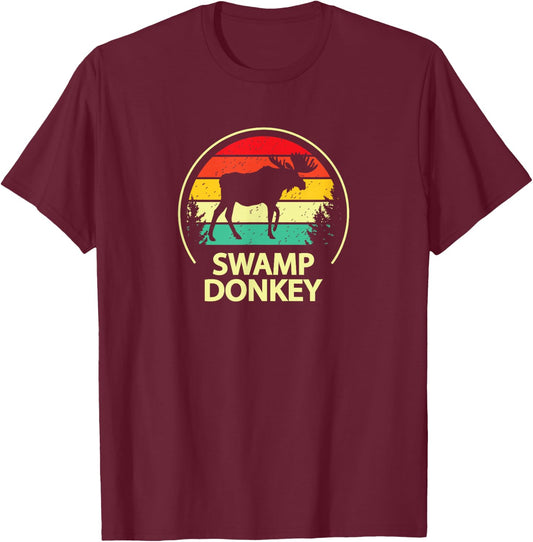 Retro Vintage Funny Swamp Donkey Moose T-Shirt - T-Shirt | Maroon