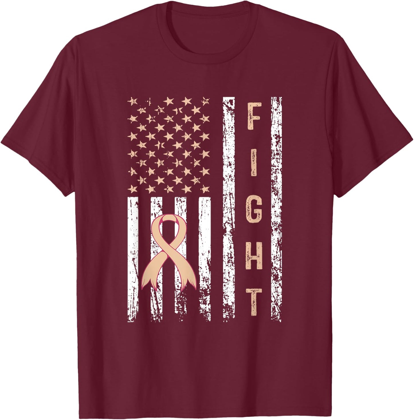 Uterine Cancer Fight Distressed US Flag Endometrial Warrior T-Shirt - T-Shirt | Maroon