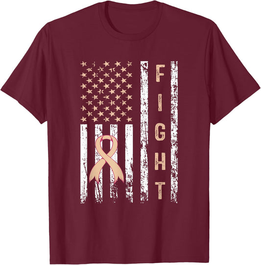 Uterine Cancer Fight Distressed US Flag Endometrial Warrior T-Shirt - T-Shirt | Maroon