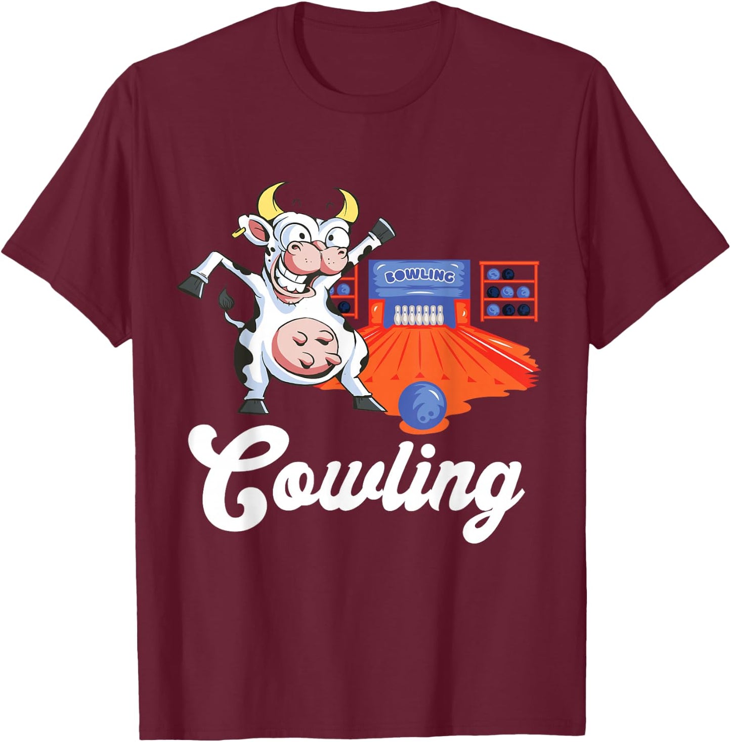 Funny Bowling Strike Cow Bowling Pin Bowling Ball Bowler T-Shirt - T-Shirt | Maroon