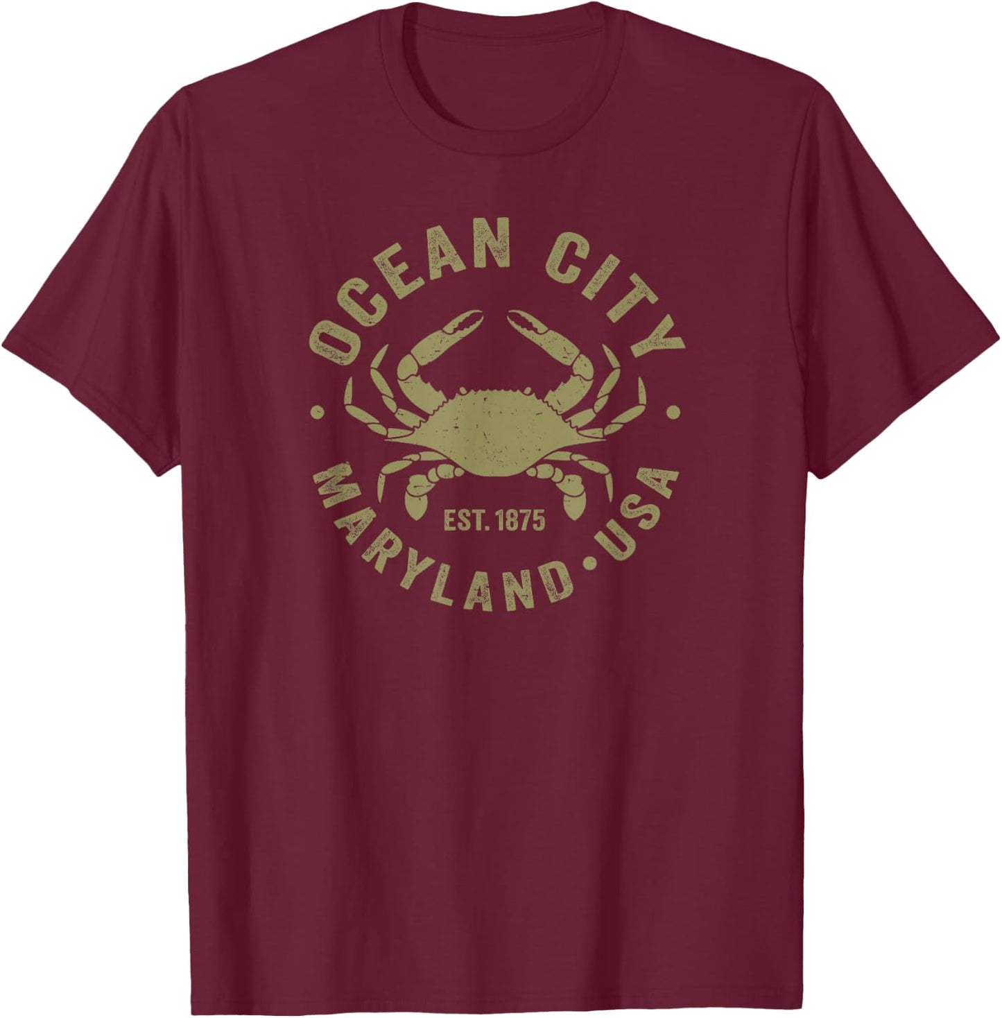 Ocean City Maryland Crab Retro Throwback Men Women Souvenir T-Shirt - T-Shirt | Maroon