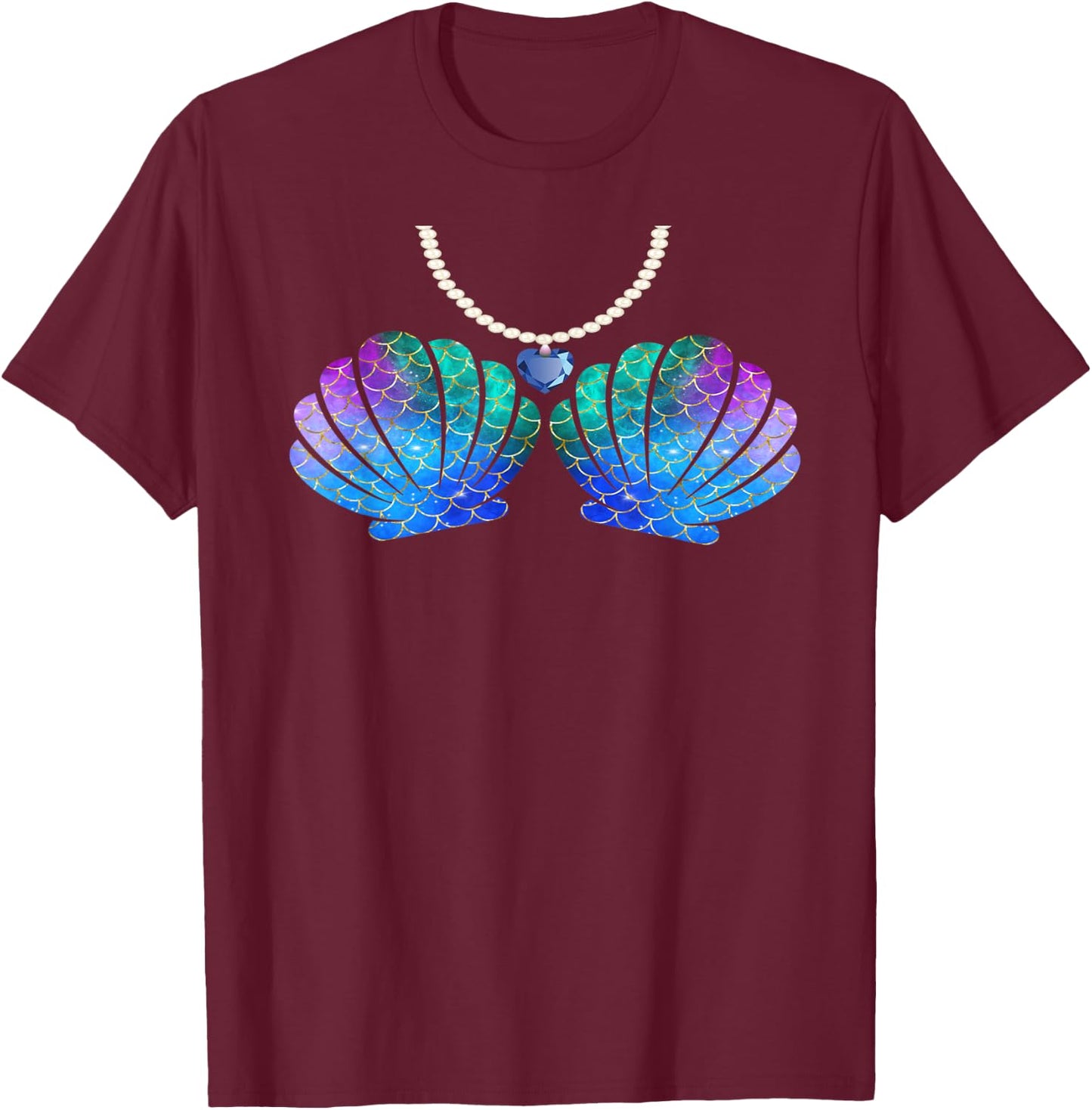 Mermaid Sea Shell Bra Halloween Costume Women Girls T-Shirt - T-Shirt | Maroon