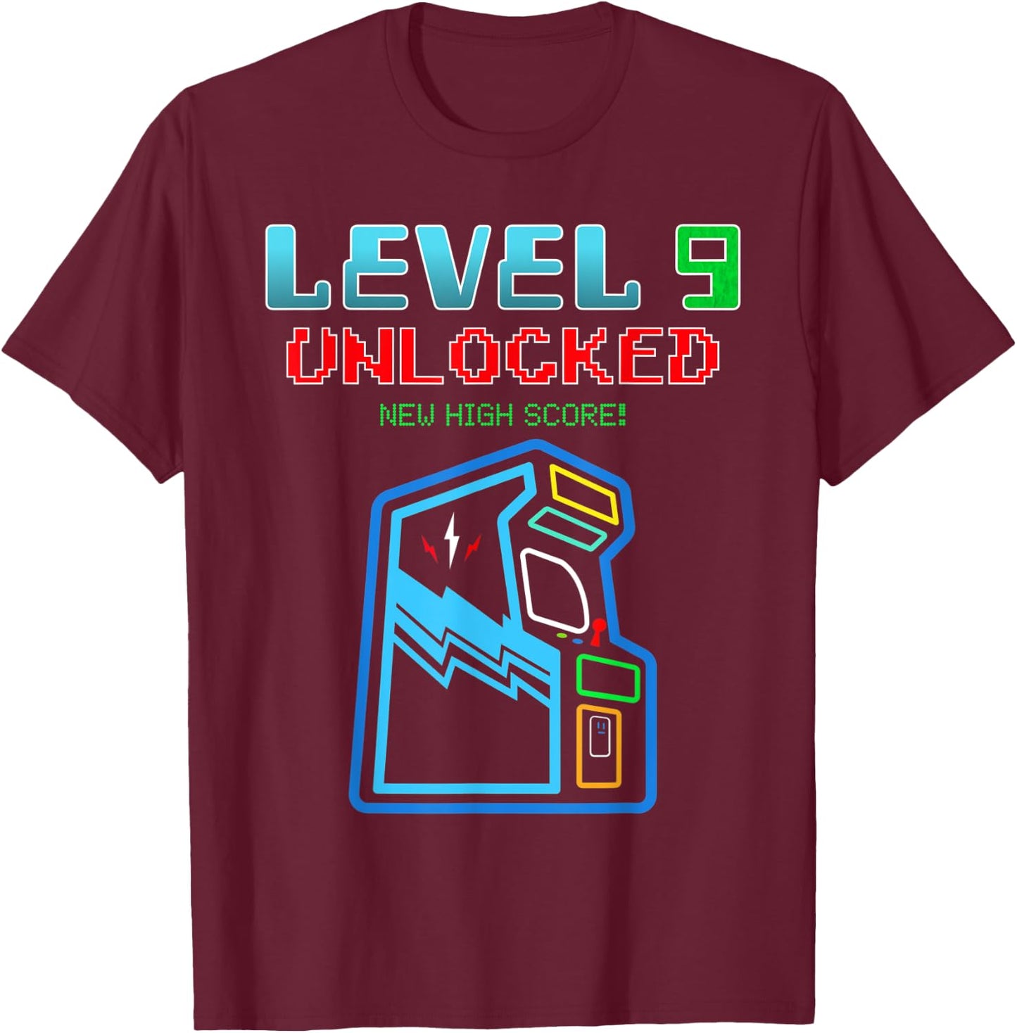 Level 9 Unlocked New High Score Arcade Game Birthday T-Shirt - T-Shirt | Maroon