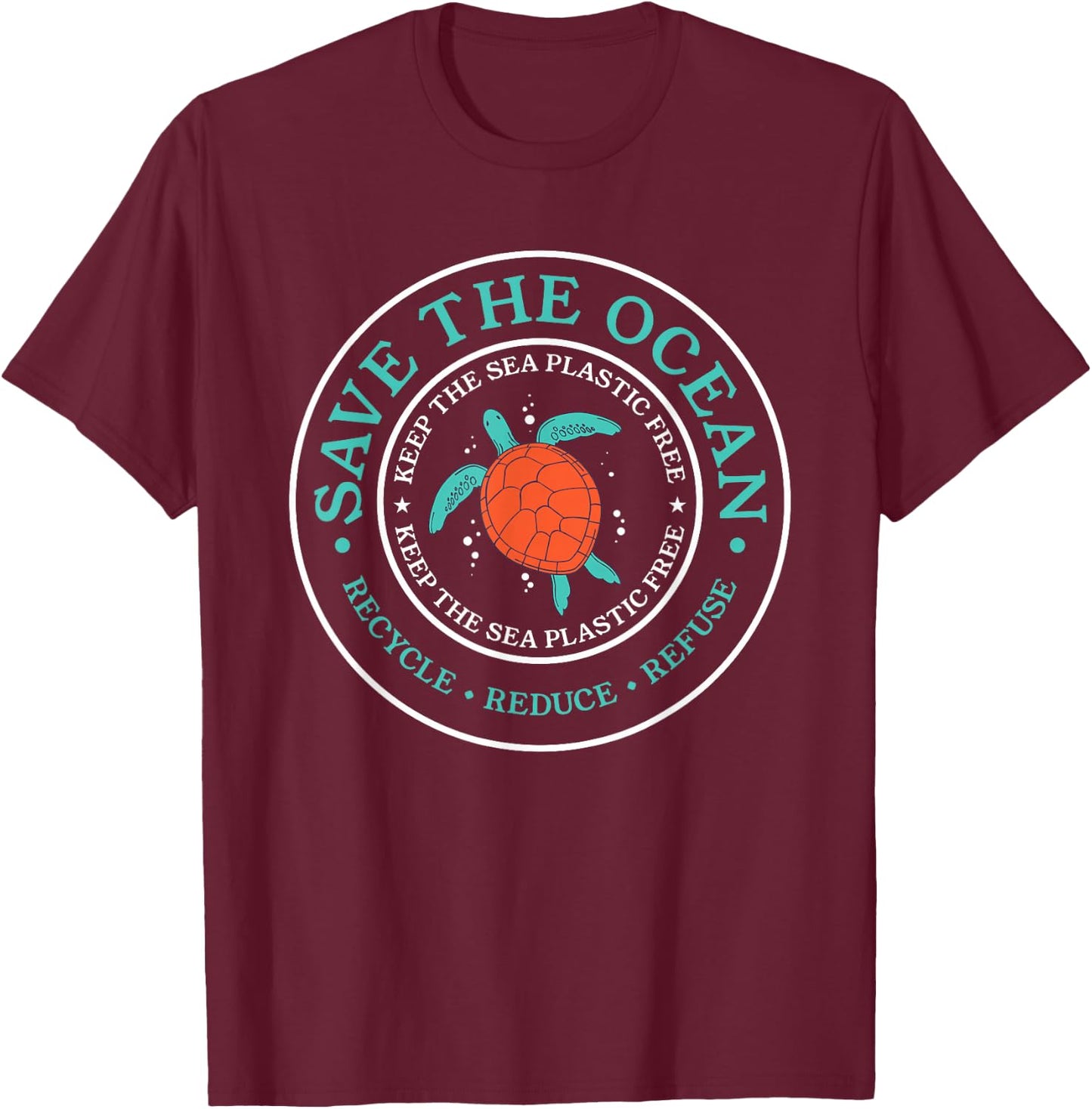 Save The Ocean Lovely Earth Day Sea Kunststoffstrohhalm frei T-Shirt - T-Shirt | Maroon