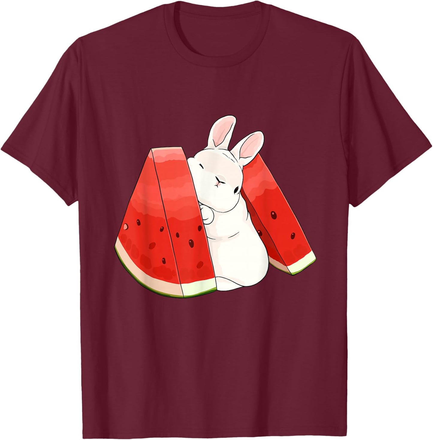 Cute Little Bunny Between Watermelon T-Shirt - T-Shirt | Maroon