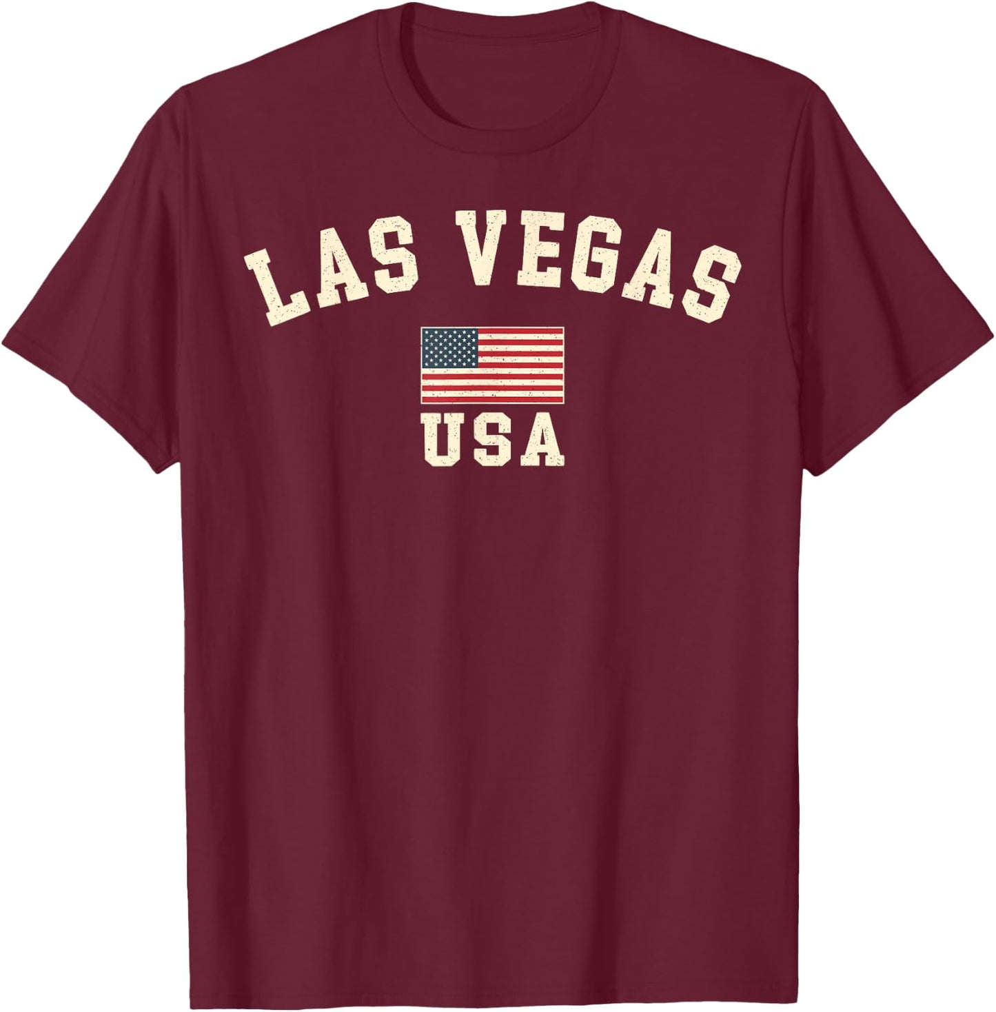 Vintage Las Vegas USA American Flag Nevada Souvenir Retro T-Shirt - T-Shirt | Maroon