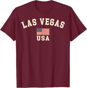 Vintage Las Vegas USA American Flag Nevada Souvenir Retro T-Shirt - T-Shirt | Maroon