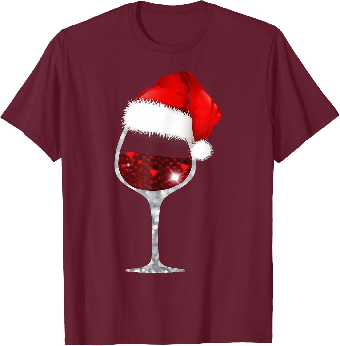 Wine Glass Christmas T Shirt Wine lovers Santa Hat Shirt T-Shirt - T-Shirt | Maroon