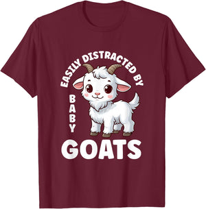 Easily Distracted by Baby Goats Farmer Baby Goat Breed Lover T-Shirt - T-Shirt | Maroon