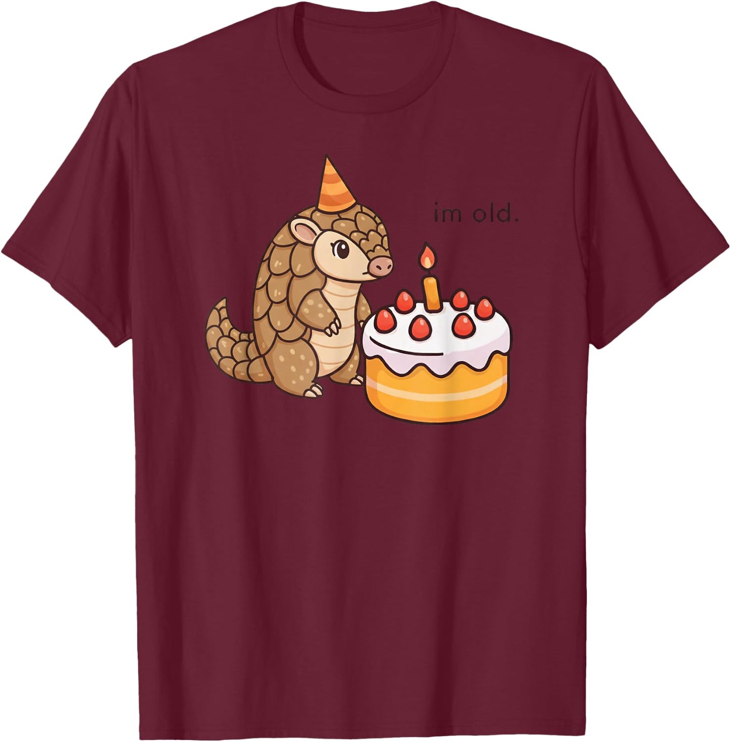 Funny Pangolin Birthday Im Old Bday Cake Animal Boys Girls T-Shirt - T-Shirt | Maroon