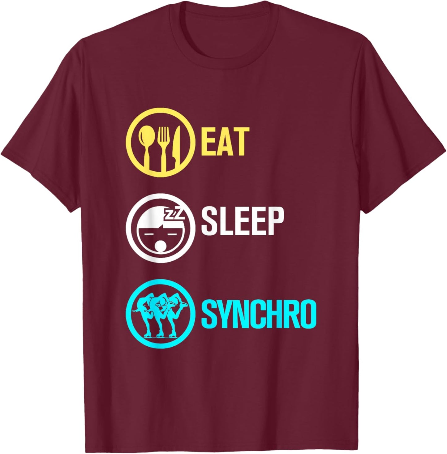 Synchronized Skating Eat Sleep Synchro Group T-Shirt - T-Shirt | Maroon
