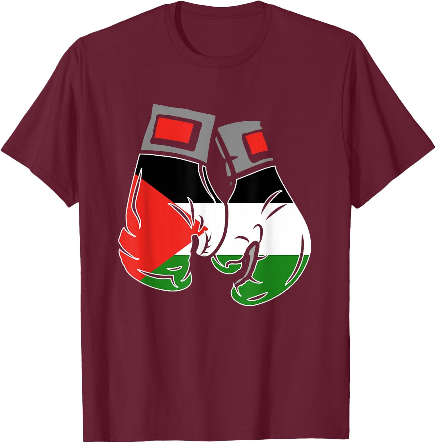Boxing Glove with Palestine Flag , Black, S T-Shirt - T-Shirt | Maroon