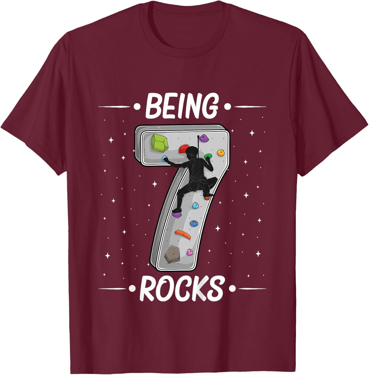 7 year old rock climbing 7th birthday Adventures Climber T-Shirt - T-Shirt | Maroon