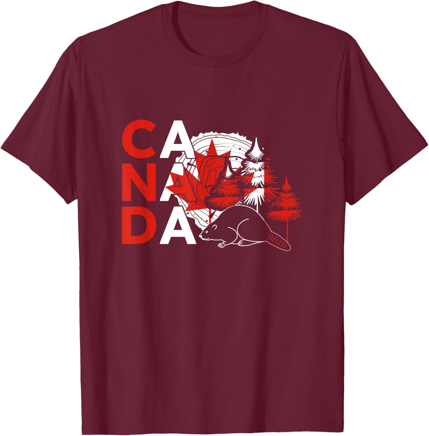 Canada – Beaver Wilderness & Maple Syrup Vibes T-Shirt - T-Shirt | Maroon