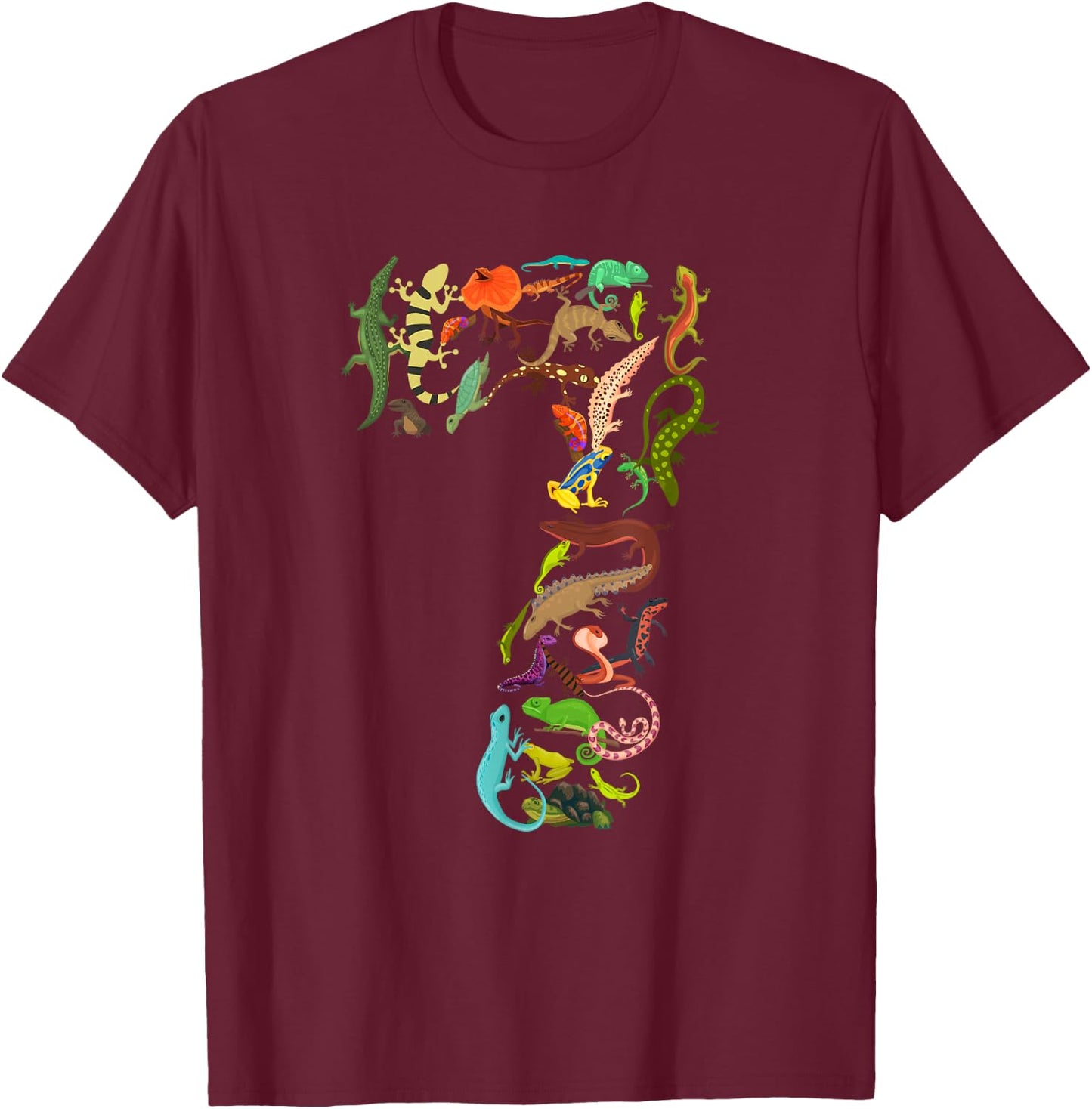 Kids 7th Birthday Reptiles Lizards Themed 7 Year Old Boys T-Shirt - T-Shirt | Maroon