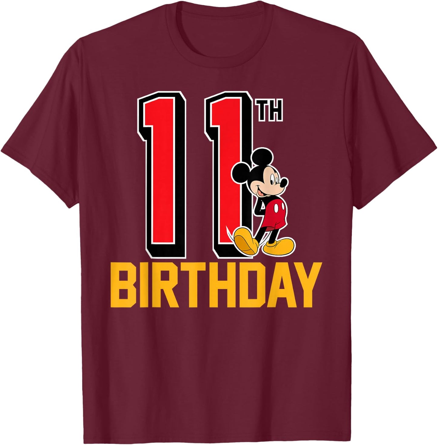 Disney - Mickey Mouse 11th Birthday T-Shirt - T-Shirt | Maroon