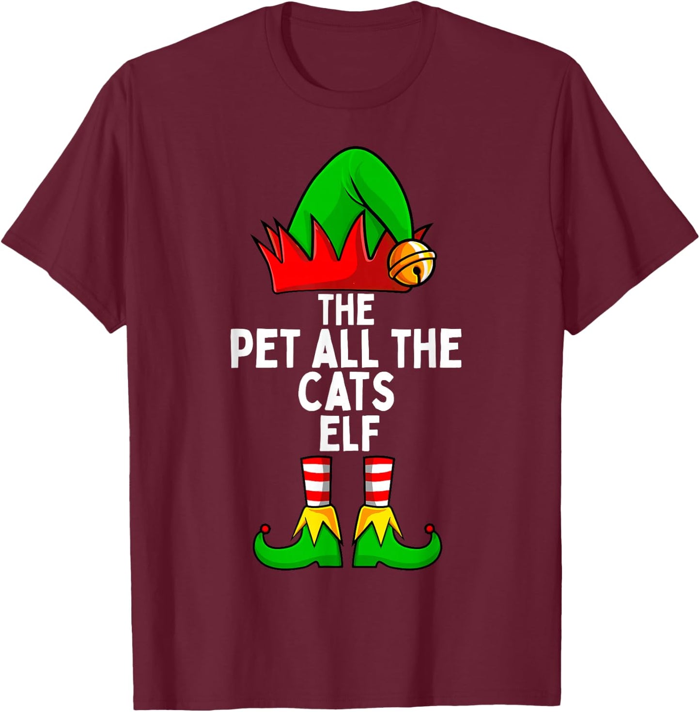 Pet All the Cats Elf Matching Family Christmas T-Shirt - T-Shirt | Maroon