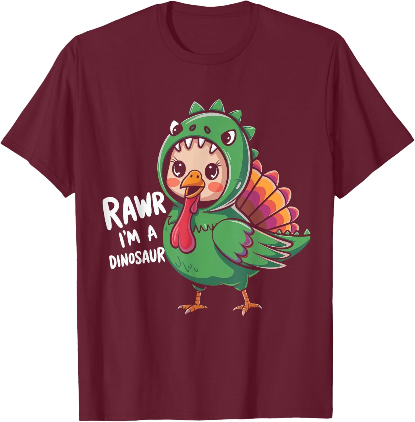 Thanksgiving Dinosaur Turkey Rawr I'm a Dinosaur Kids Boys T-Shirt - T-Shirt | Maroon